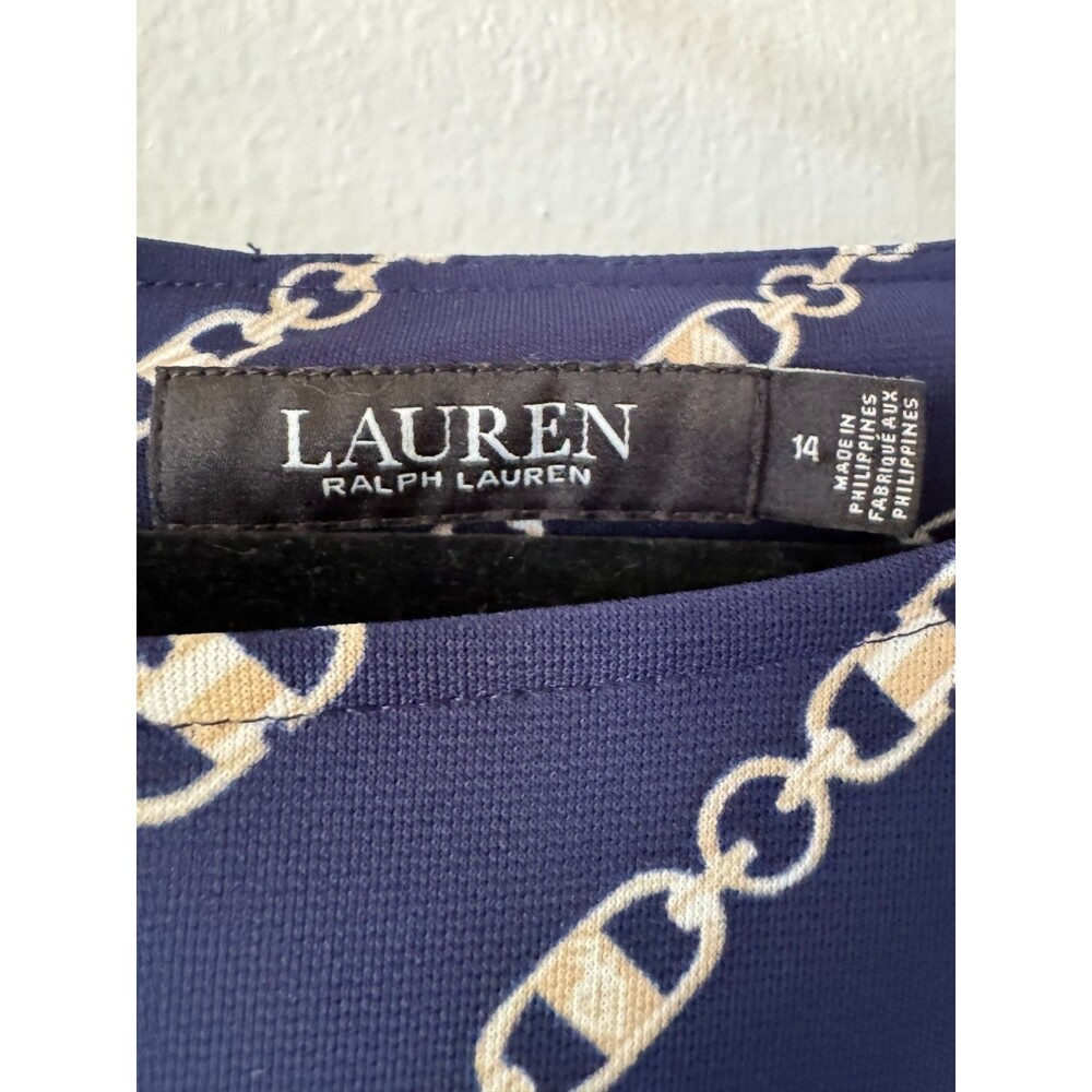 Lauren Ralph Lauren Chain Print 3/4 Sleeve Sheath Dress, Boat Neck Women's 14